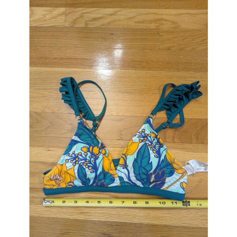 Cupshe Teal Yellow Floral Triangle Bikini Top Small - Picture 5 of 8